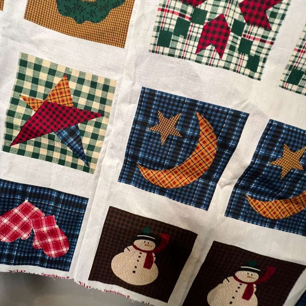 Vintage Christmas Fabric Panel Yuletide Ornaments Quilt Blocks Craft - Picture 11 of 12